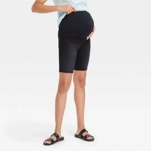 Isabel Maternity Bermuda Shorts Black Crossover Panel Comfy Raw Hem